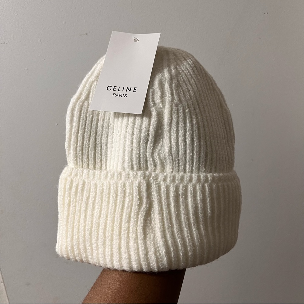 Celine Ivory Ribbed Knit Beanieš - Picture 2 of 3